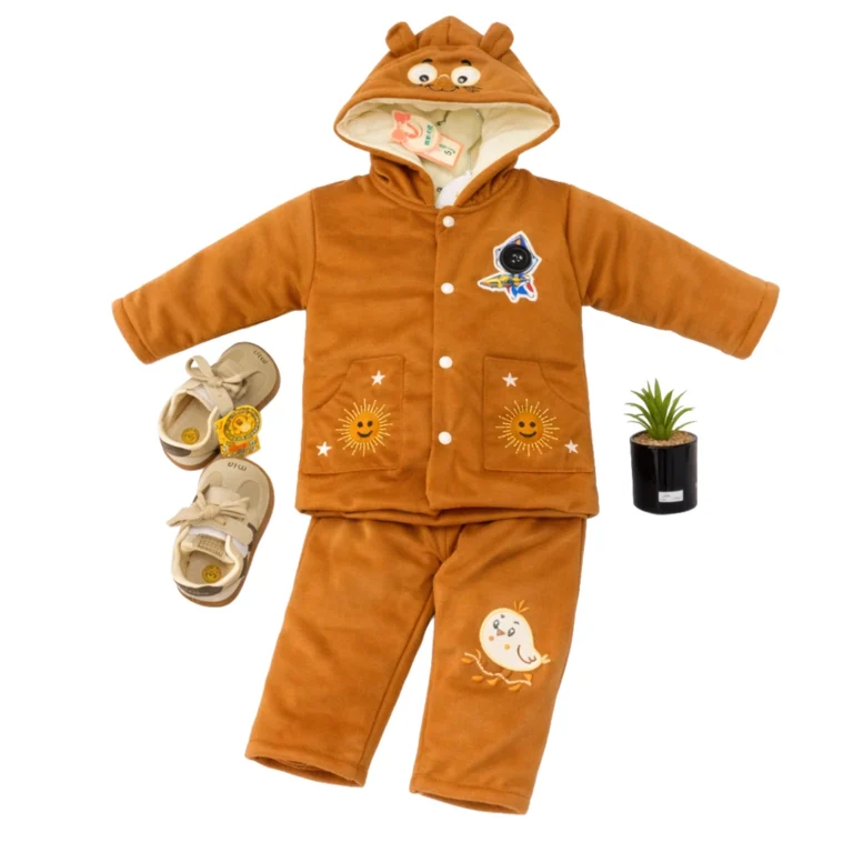 Baby Boy/Girl Winter Hooded Fleece Suit Set (Top & Pant) | Warm Soft Premium Quality | 1–2 Years