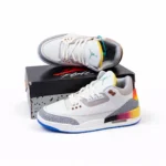 Air Jordan 4 Men's Sneakers Side View with Rainbow Gradient Sole.