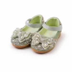Girls premium mint green party shoes with crystal butterfly and pearls imported BD