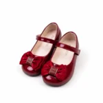 Girls premium glossy maroon party shoes with bow imported China BD