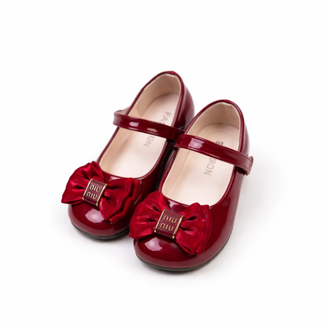 girls-premium-glossy-bow-shoes-maroon-pair-bd Girls premium glossy maroon party shoes with bow imported China BD