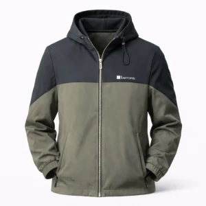 Premium Men’s Two-Tone Hooded Zip Jacket – Green & Black (China Import)