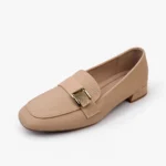 Stylish nude flat shoes for women with crystal buckle detail side view