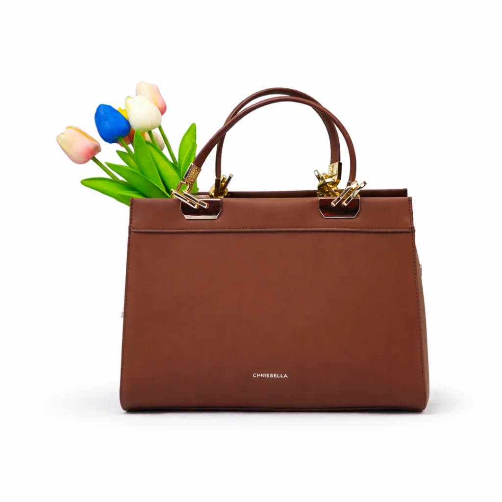 Chrisbella women's elegant structured handbag chocolate brown office tote BD
