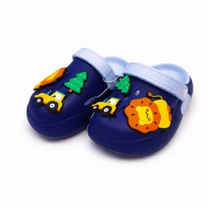 Kids premium navy blue crocs with 3d lion and tractor charms imported BD size 26-29