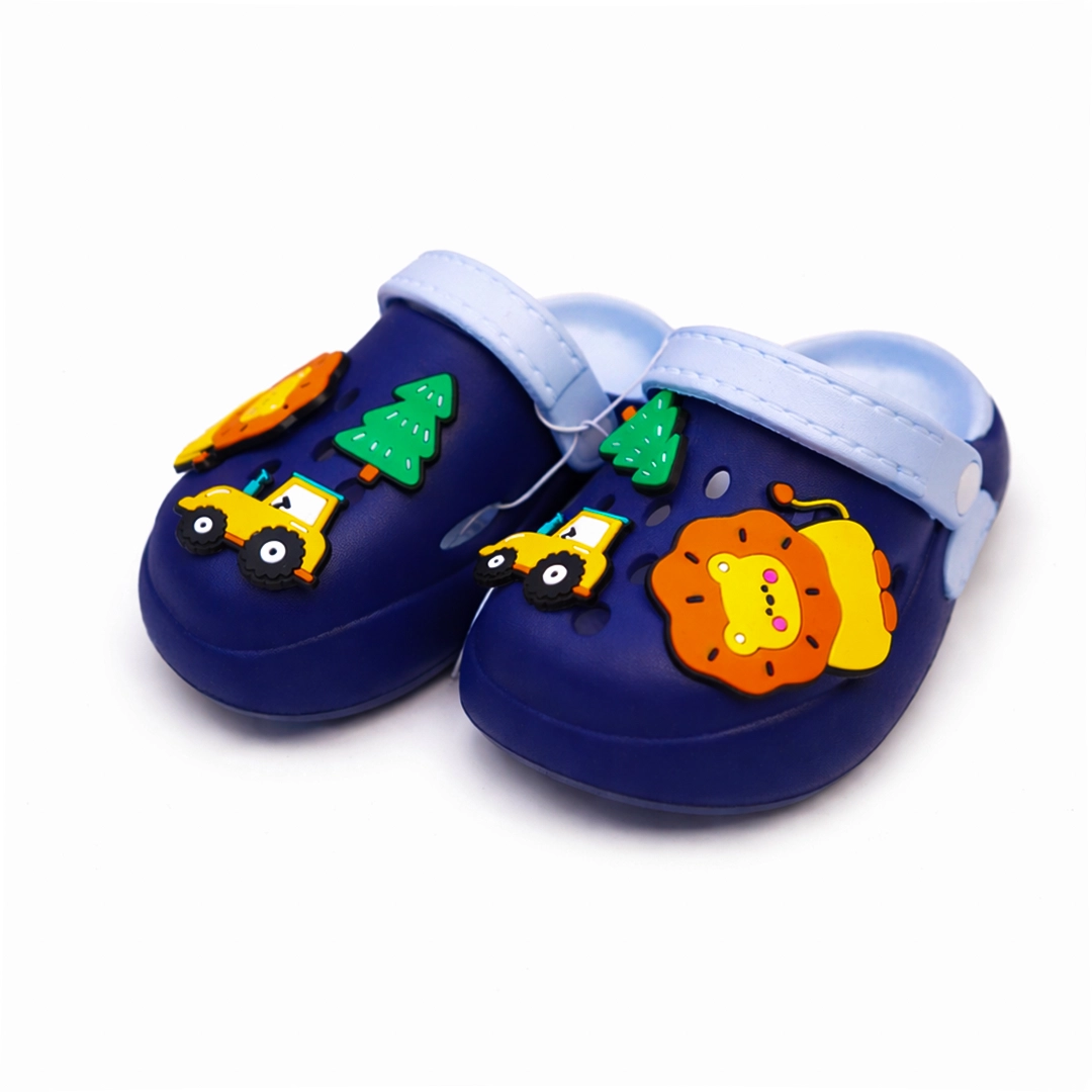 kids-cartoon-crocs-navy-blue-lion-tractor-bd Kids premium navy blue crocs with 3d lion and tractor charms imported BD size 26-29