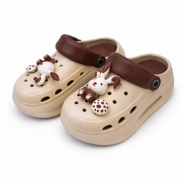 Ladies premium beige crocs with brown strap and 3d bunny charm imported BD