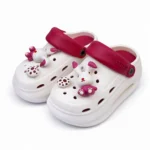 Ladies premium white crocs with maroon strap and 3d bunny charm imported BD