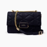 Women's black quilted shoulder bag with gold chain strap luxury party bag
