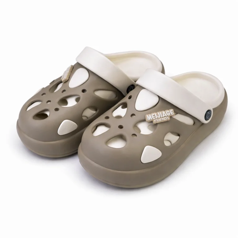 Men's premium coffee brown hollow crocs with white strap and large vents imported BD