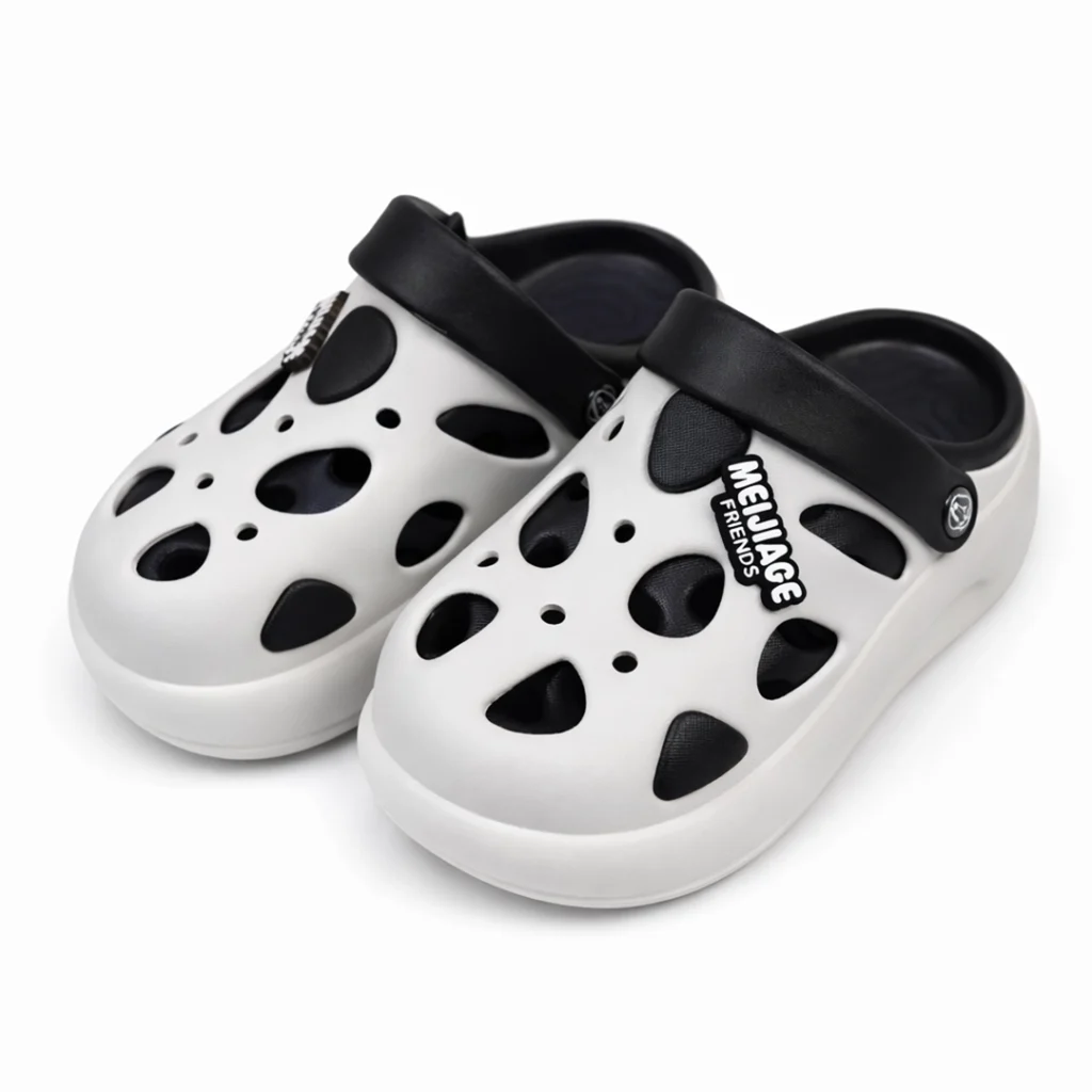 Men's premium white hollow crocs with black strap and large vents imported BD