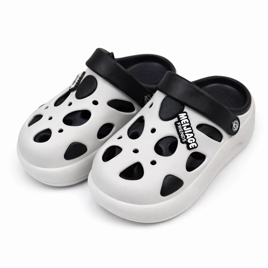 mens-hollow-design-clogs-white-black-sporty-bd Men's premium white hollow crocs with black strap and large vents imported BD