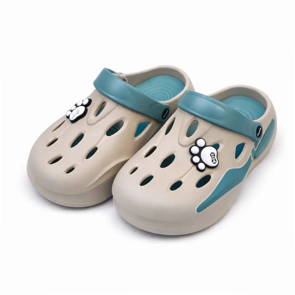 Men's premium beige clogs with teal blue strap and paw charm imported BD