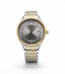 Luxury men's two-tone silver and gold quartz watch featuring a grey dial with day and date display.