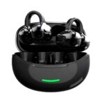 Black Bluetooth sport earbuds with touch control and LED case