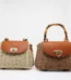 Front view comparison of women's retro bamboo handle woven crossbody bags in cream white and natural tan in Bangladesh