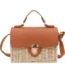 Women's beige handmade rattan straw crossbody bag with brown faux-leather flap in Bangladesh