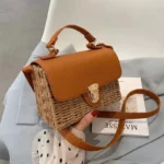 Women's dark khaki handmade rattan woven crossbody bag available in Bangladesh