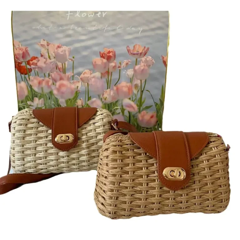 Women's handmade woven crossbody beach bags in natural tan and cream white colors available in Bangladesh