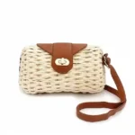 Women's cream white handmade woven shoulder bag with faux leather strap in Bangladesh