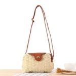 Women's cream white handmade woven shoulder bag with long crossbody strap in Bangladesh