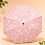 Cute pink floral automatic foldable umbrella with daisy print for women.