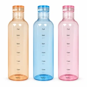 Motivational Time Marker Water Bottle in orange Blue and Pink