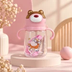 Kids Bear Flip-Top Water Bottle with Straw & Dual Handles - Image 5
