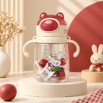 Kids Bear Flip-Top Water Bottle with Straw & Dual Handles - Image 7