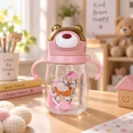 Kids Bear Flip-Top Water Bottle with Straw & Dual Handles - Image 4
