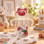 Kids Bear Flip-Top Water Bottle with Straw & Dual Handles - Image 6