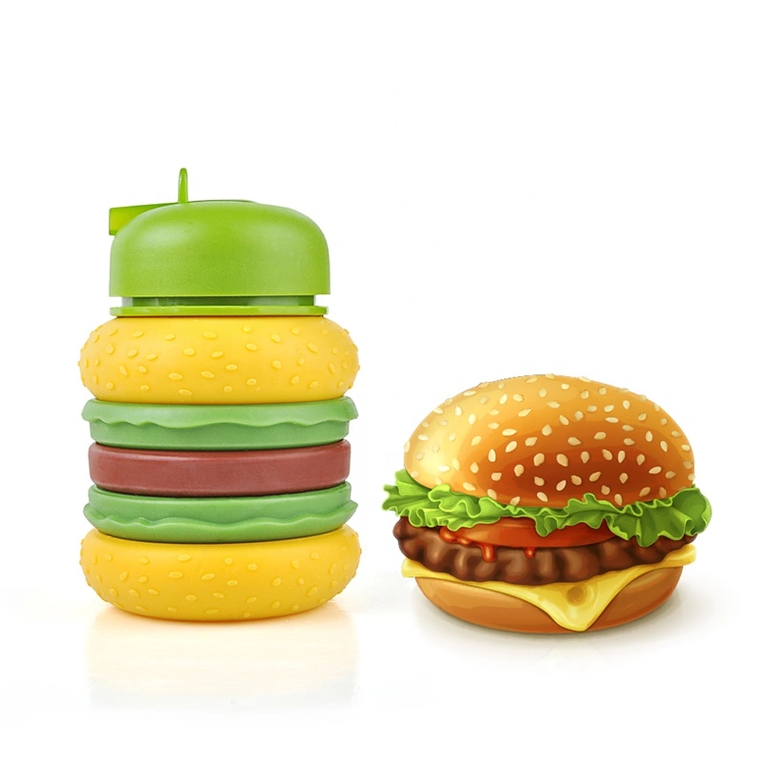 Burger Collapsible Water Bottle Burger Design Collapsible Water Bottle with Carabiner - Image 1