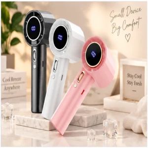 Digital Display High Speed Handheld Fan in Black White and Pink