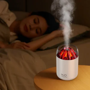 Volcano Flame Humidifier with Ambient Light in Bedroom