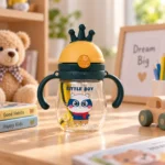 Kids Crown Water Bottle with Dual Handles & Straw - Image 3