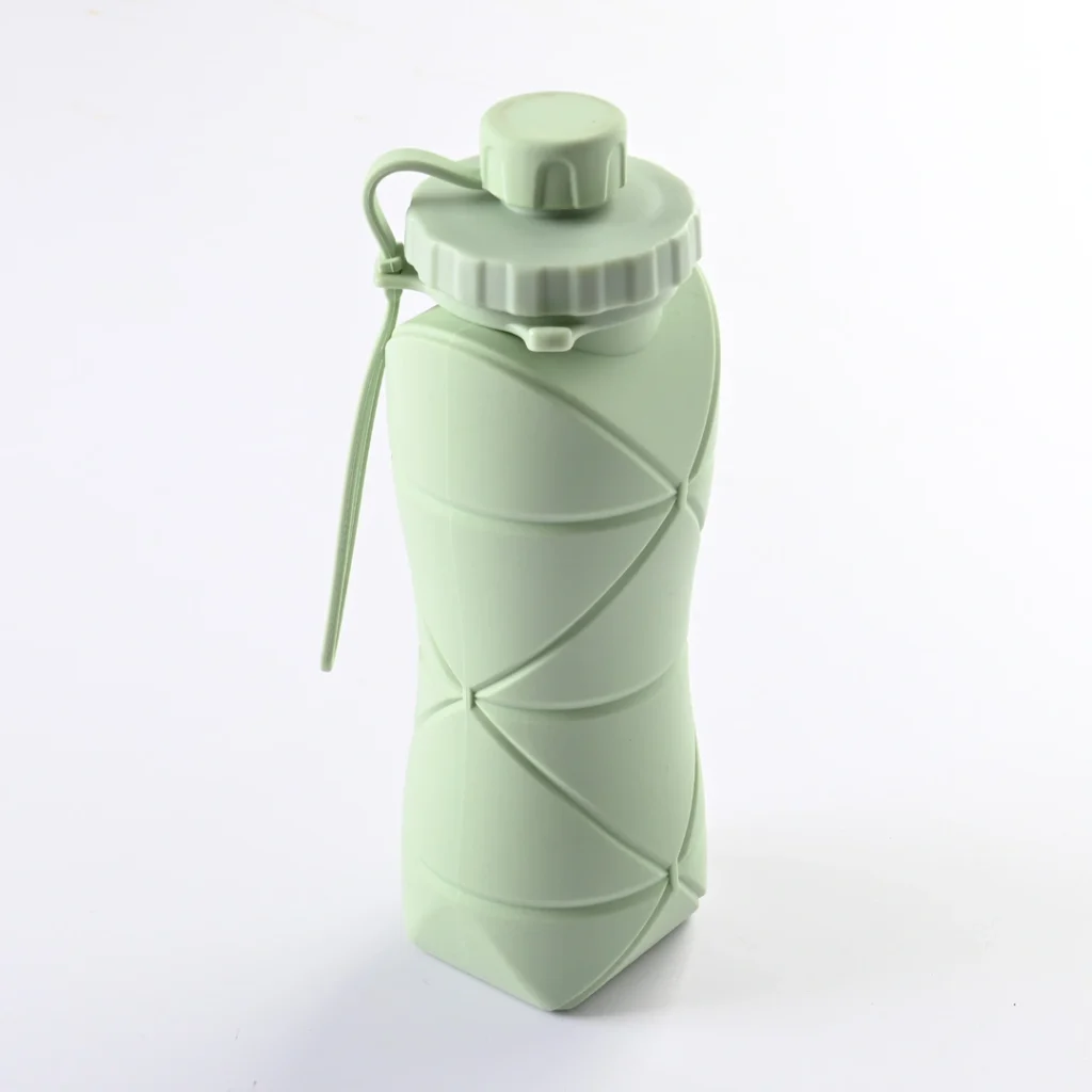 Light Blue Collapsible Water Bottle with Carry Strap
