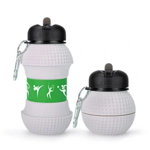 White Green Collapsible Sports Water Bottle with Carabiner Clip